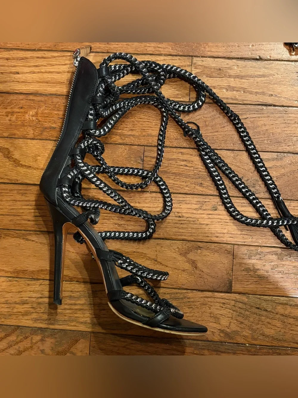 Monika Chiang Black Leather Strappy Ankle Strap Buckle Open Toe Heels EU 39
